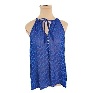 Zoa New York Blue Sheer Polka Dot Silk Tank Sz L